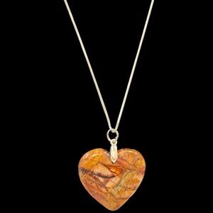 Natural Jasper Heart Pendant Necklace on Silver-Plated Chain NWT